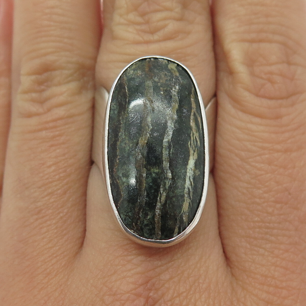 JAY KING DESERT ROSE 925 Sterling Silver Vintage Real Serpentine Ring Size 8