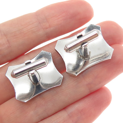 925 Sterling Silver Vintage PRK Real Round-Cut Black Onyx Cufflinks