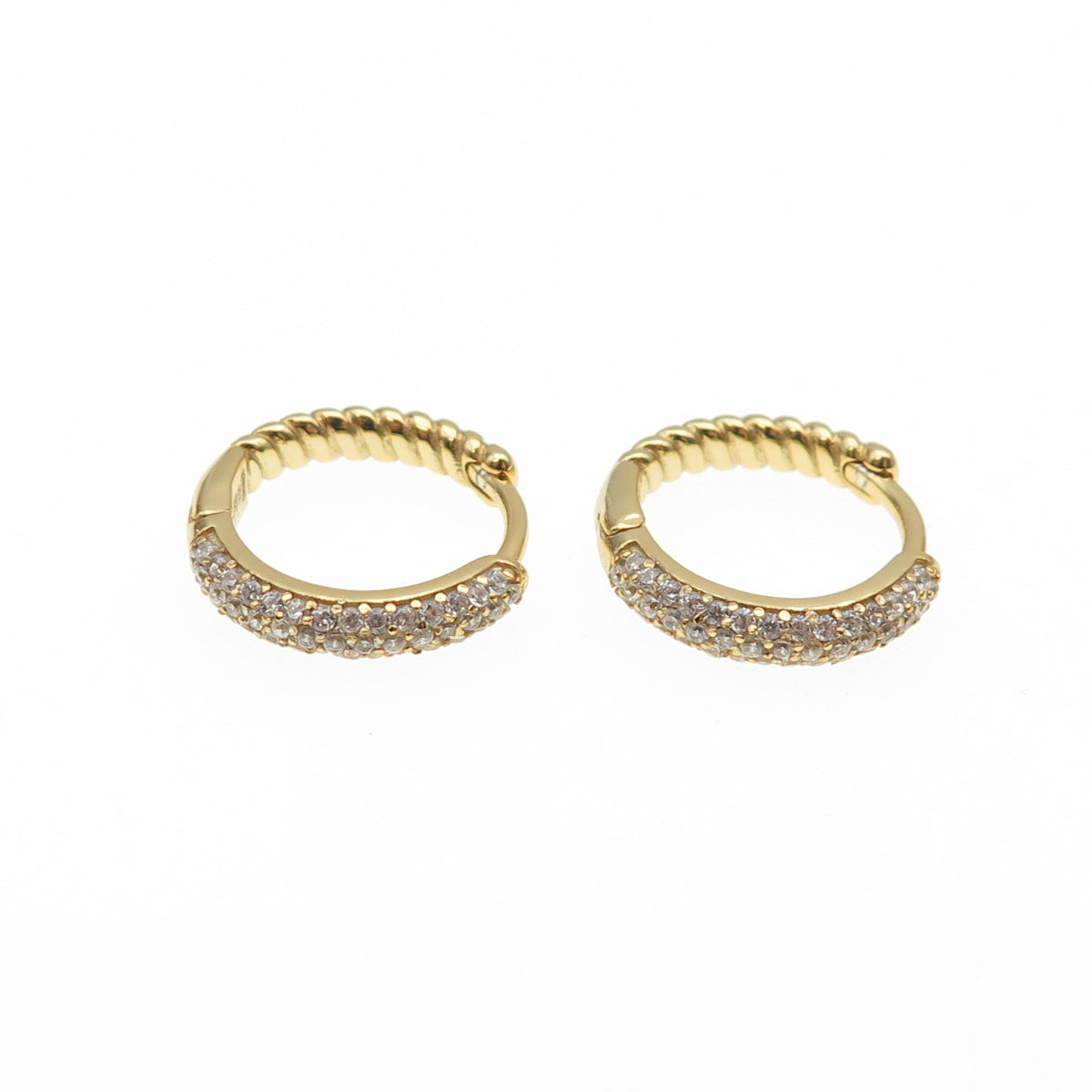 925 Sterling Silver Gold Plated Round-Cut C Z Hoop Earrings