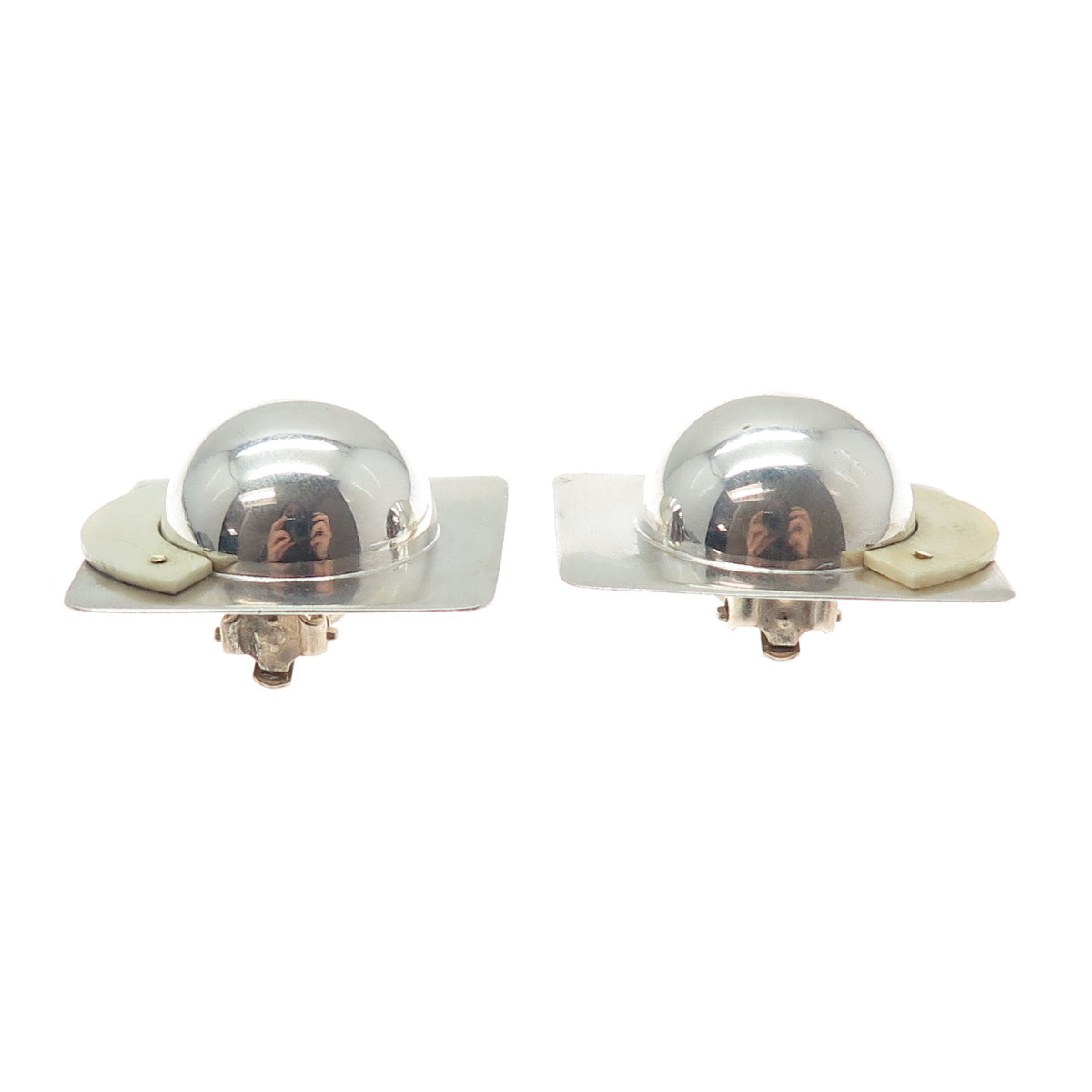 925 Sterling Silver & 14K Yellow Gold Vintage Modernist Clip On Earrings