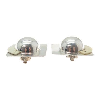 925 Sterling Silver & 14K Yellow Gold Vintage Modernist Clip On Earrings