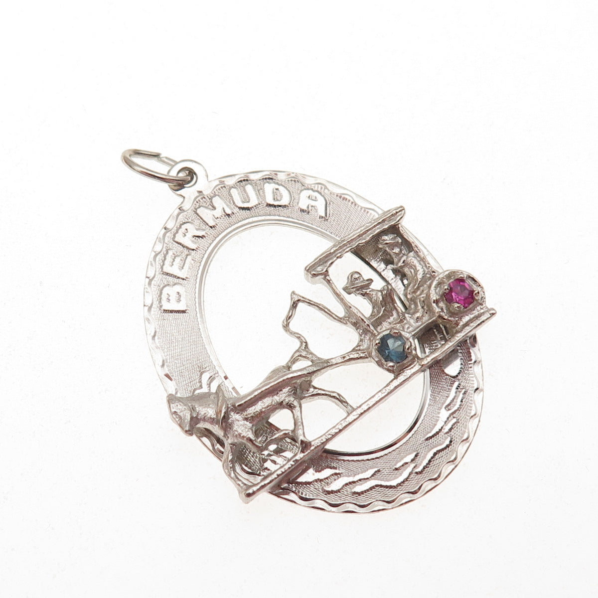 CREA 925 Sterling Silver Vintage Rhinestone Bermuda Carriage Charm Pendant