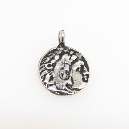 925 Sterling Silver Vintage Alexander The Great Coin Oxidized Minimalist Pendant