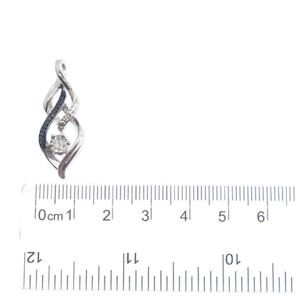 925 Sterling Silver Real Blue & White Diamond Twisted Interlocked Pendant