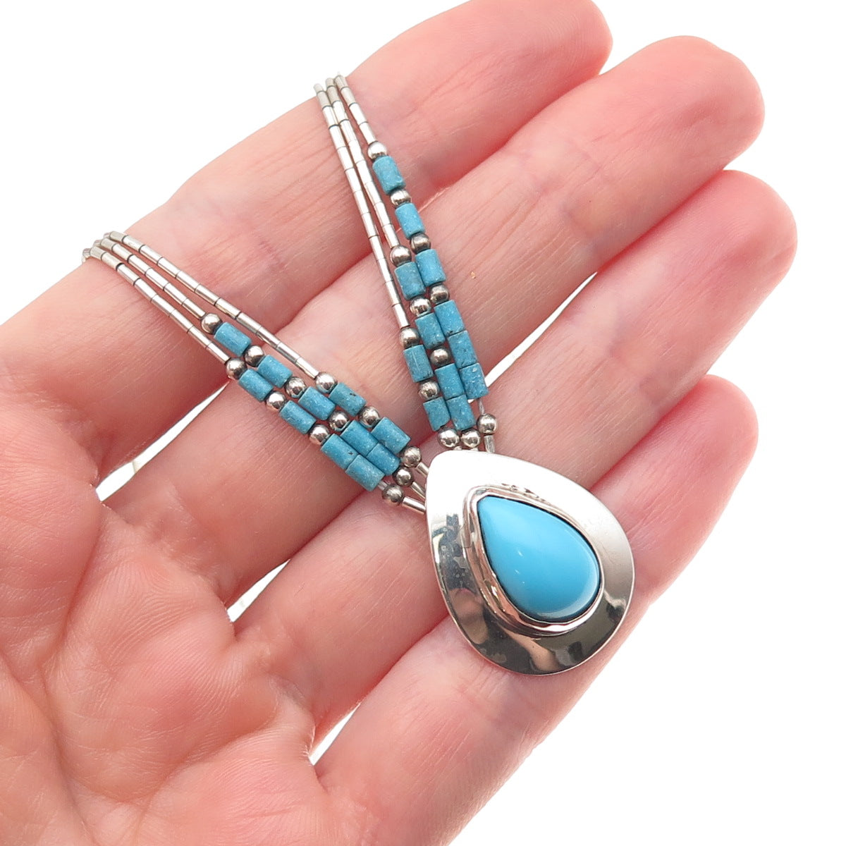 Sensa Eustace Zuni Old Pawn Sterling Vintage Turquoise Liquid Chain Necklace 18"