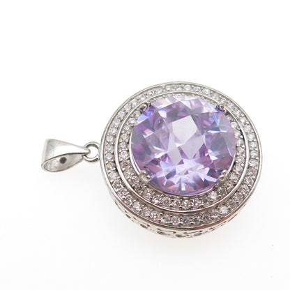 925 Sterling Silver Round-Cut Lavender & White C Z Charm Pendant