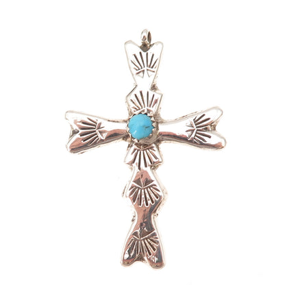 Old Pawn 925 Sterling Silver Vintage Turquoise Cross Snake Eye Tribal Pendant