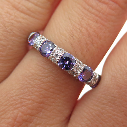 JOSEPH ESPOSITO 925 Sterling Silver Purple & White C Z Ring Size 7.25