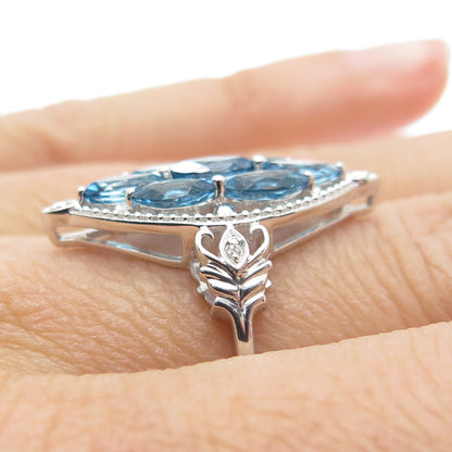 DSMK 925 Sterling Silver Real London Blue & White Topaz Cluster Ring Size 7.25