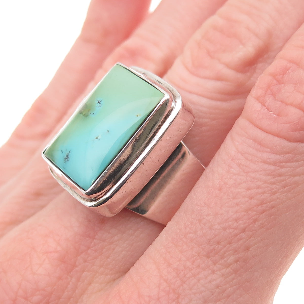 Kit Heath 925 Sterling Silver Vintage Real Turquoise Modernist Ring Size 7.5