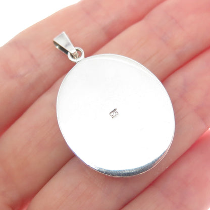 925 Sterling Silver Vintage Real Cabochon Pink MOP Charm Pendant