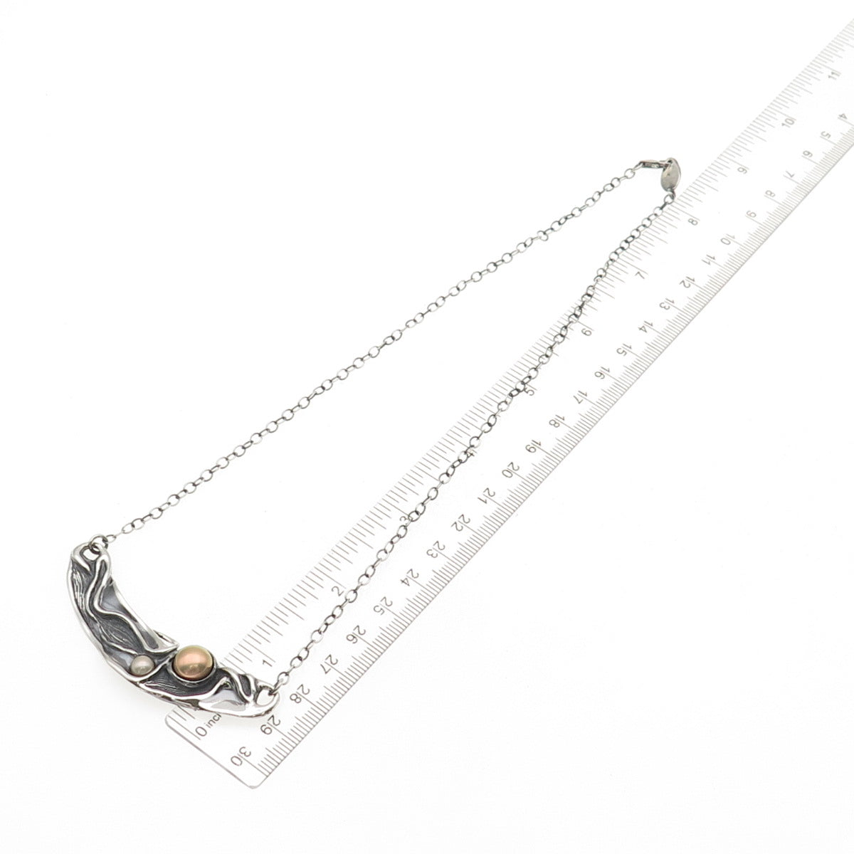 Hagit Gorali 925 Sterling Vintage Israel Real Pearl Modernist Chain Necklace 18"