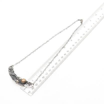Hagit Gorali 925 Sterling Vintage Israel Real Pearl Modernist Chain Necklace 18"