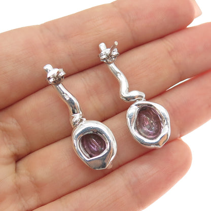 925 Sterling Silver Vintage Real Mystic Topaz Modernist Dangle Earrings