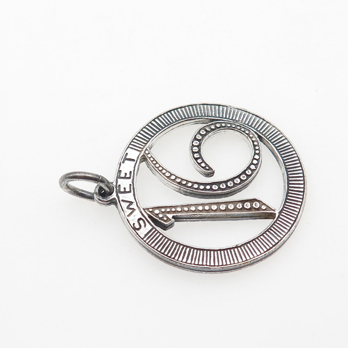 925 Sterling Silver Vintage Sweet 16 Oxidized Charm Pendant