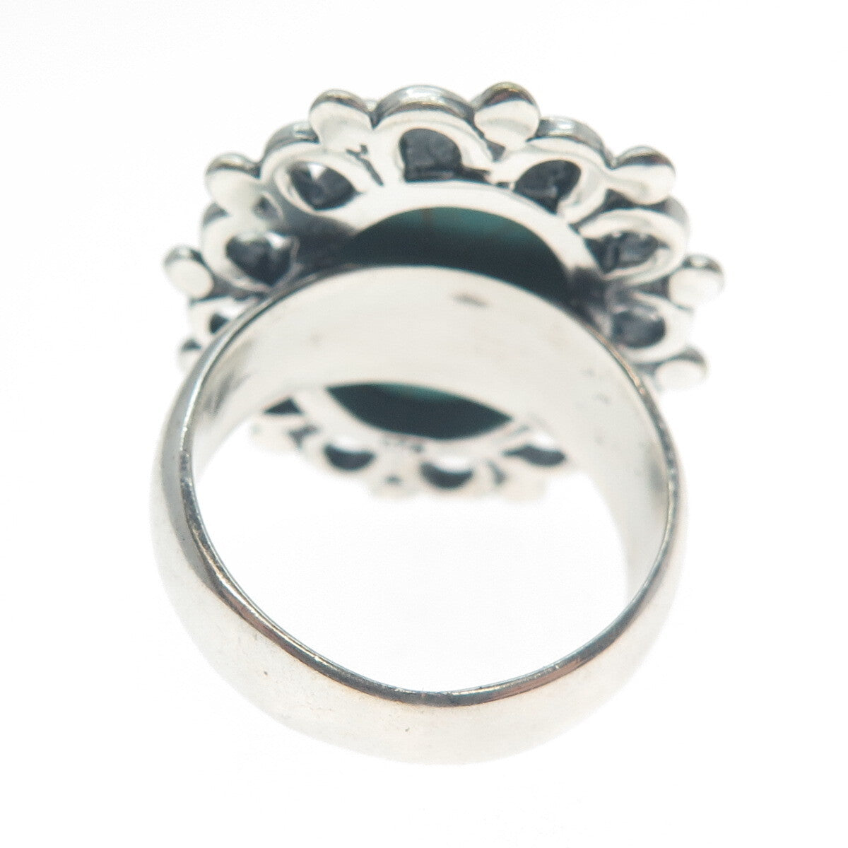 925 Sterling Silver Vintage Mountain Turquoise Flower Oxidized Ring Size 8.75