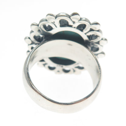925 Sterling Silver Vintage Mountain Turquoise Flower Oxidized Ring Size 8.75