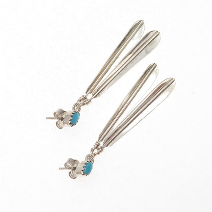 Old Pawn Sterling Silver Vintage Southwestern Turquoise Feather Dangle Earrings