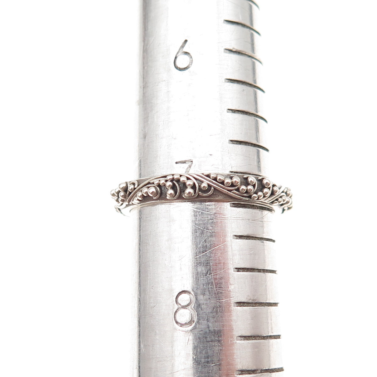 Lois Hill 925 Sterling Silver Vintage Granulated Scroll Band Ring Size 7.25