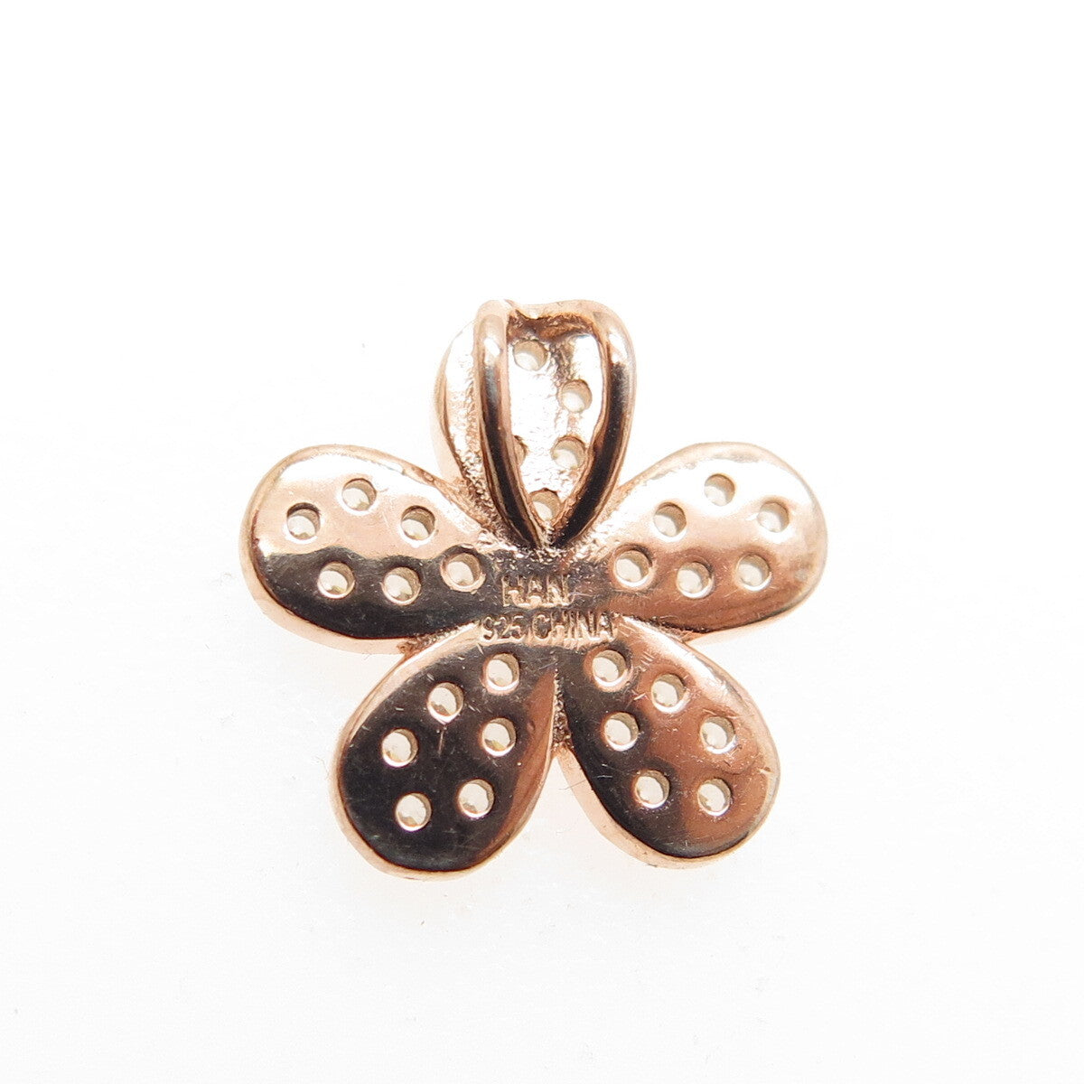 HAN 925 Sterling Silver Rose Gold Plated C Z Flower Minimalist Pendant