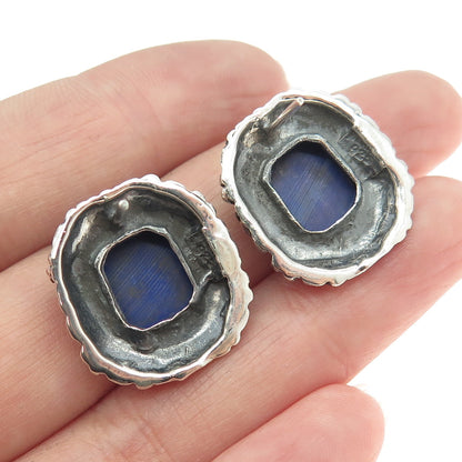 925 Sterling Silver Vintage Real Lapis Lazuli Gemstone  Ethnic Earrings