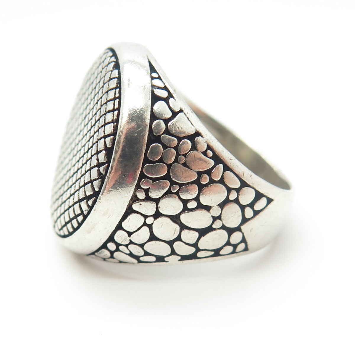 925 Sterling Silver Vintage Cage Pebble Wide Ring Size 8.75