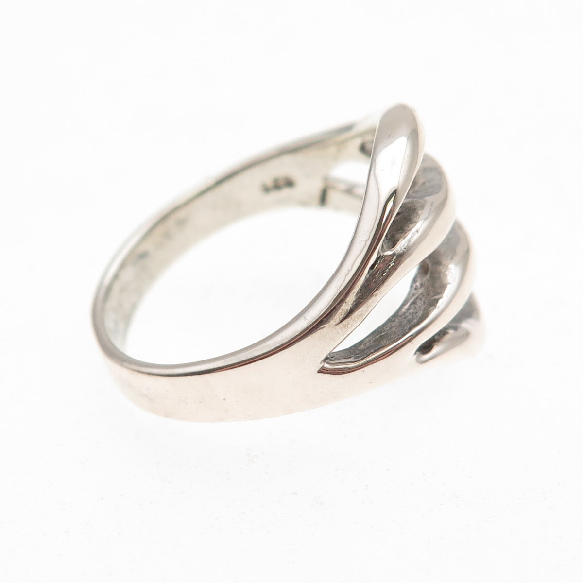 925 Sterling Silver Vintage Modernist 4-Row Ring Size 7.75