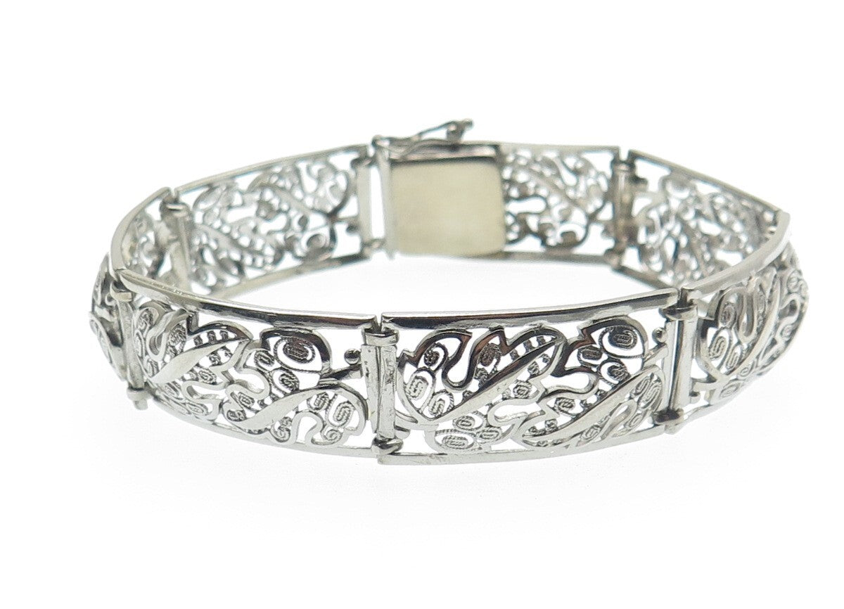 925 Sterling Silver Antique Germany Maple Leaf Panel Link Bracelet 7.25"