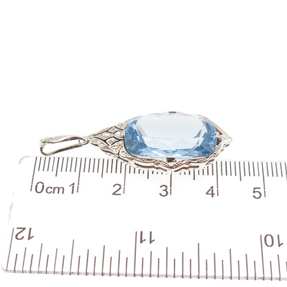 935 Silver Antique Art Deco Cushion-Cut Blue Glass Charm Pendant