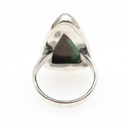 925 Sterling Silver Vintage Real Chrysoprase Modernist Triangle Ring Size 9.25