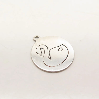925 Sterling Silver USA Two In Town Swan Bird Charm Pendant