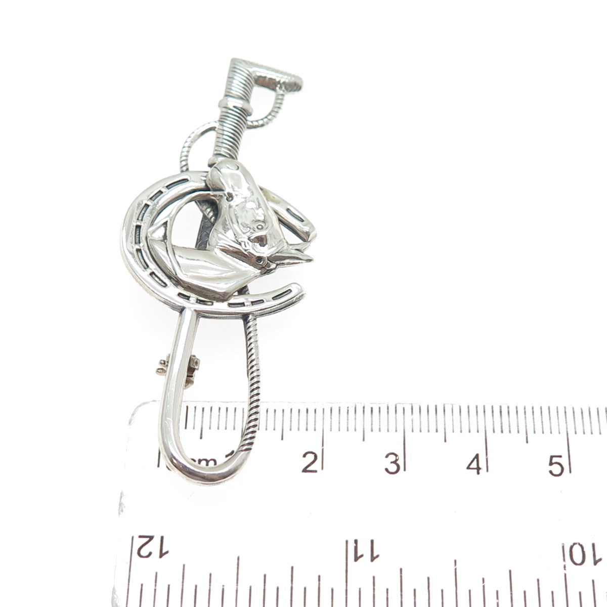 925 Sterling Silver Antique Art Deco Clover Horse Club Stirrup Pin Brooch