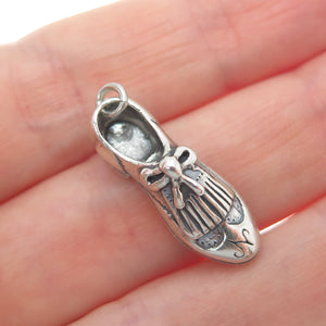 925 Sterling Silver Vintage Wedding Shoe Oxidized Minimalist 3D Charm Pendant