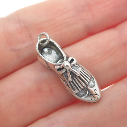 925 Sterling Silver Vintage Wedding Shoe Oxidized Minimalist 3D Charm Pendant