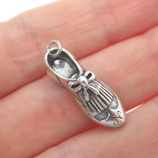925 Sterling Silver Vintage Wedding Shoe Oxidized Minimalist 3D Charm Pendant