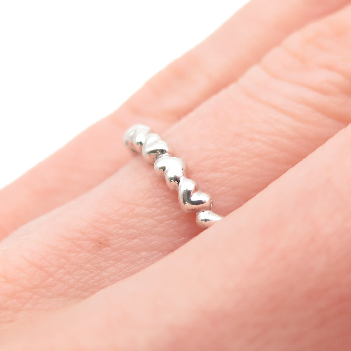 PANDORA 925 Sterling Silver Row of Hearts All Around Band Ring Size 5.25