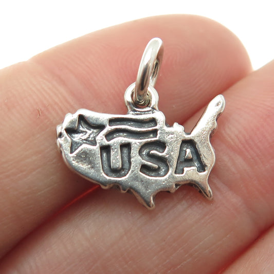 SUNDANCER 925 Sterling Silver Vintage USA Map Oxidized Minimalist Charm Pendant