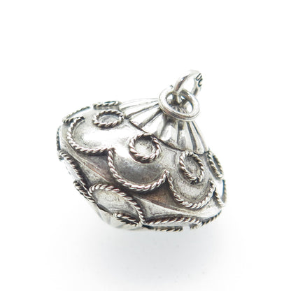 800 Silver Antique Art Deco Filigree Spinning Top Charm Pendant