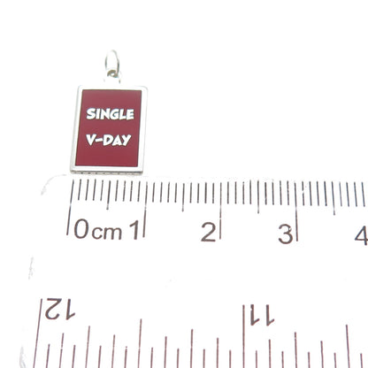 925 Sterling Silver Red Enamel Single V-Day Minimalist Charm Pendant