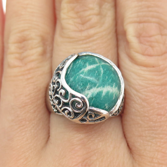 NEHA KOTWAL 925 Sterling Silver Vintage Real Amazonite Swirl Ring Size 9