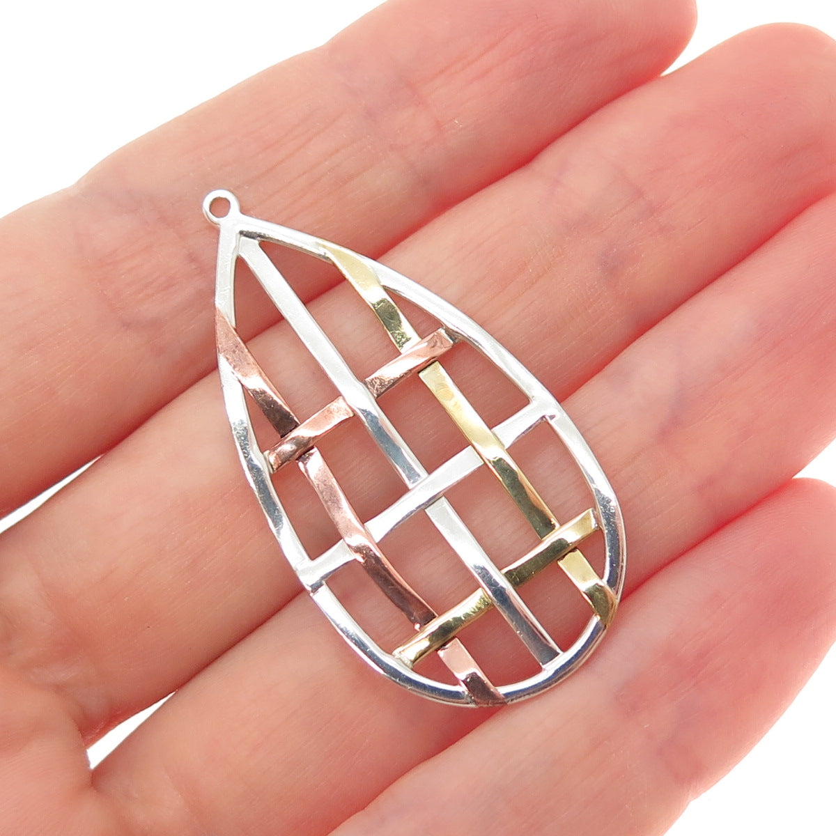 ROBERT LEE MORRIS 925 Sterling Brass & Copper Vintage Woven Teardrop Pendant