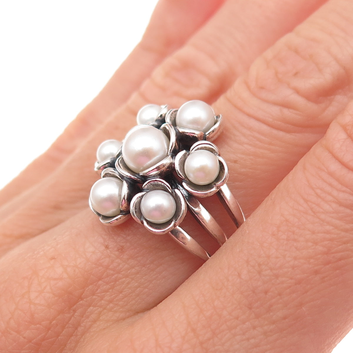 Pandora 925 Sterling Silver Real Pearl Wishful Thinking Ring Size 6.25