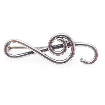925 Sterling Silver Antique Art Deco Treble Clef Music Note Hollow Pin Brooch