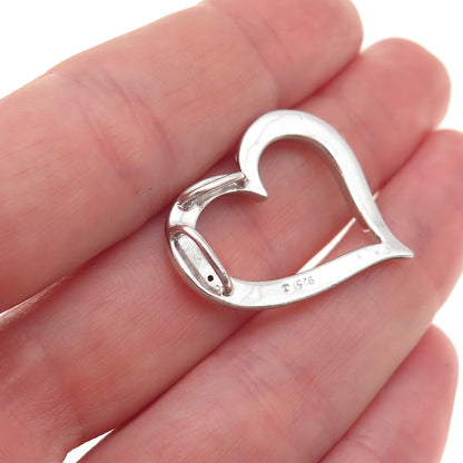 Tommy Long 925 Sterling Silver Real Diamond Heart Slide Charm Pendant