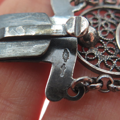 835 Silver Antique Netherlands Filigree Overlap Disc Oxidized Bracelet 6.75"