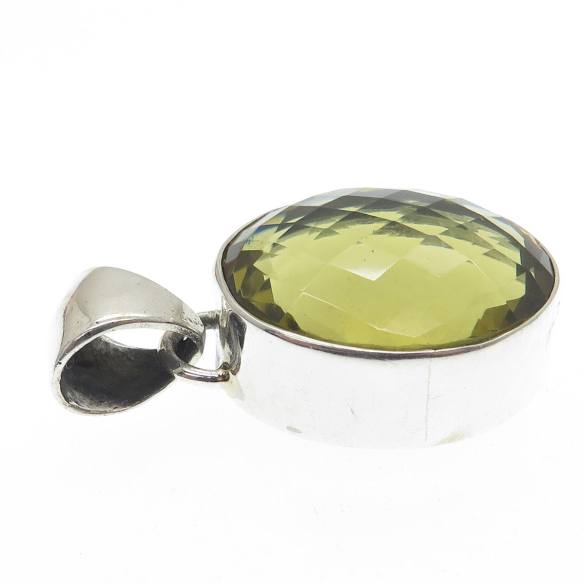 925 Sterling Silver Vintage Real Checkered Citrine Gemstone Pendant