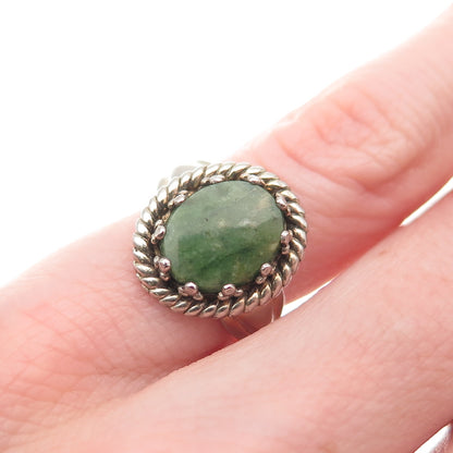 Pacific Jewelry 925 Sterling Silver 2-Tone Vintage Real Jade Ring Size 3.5