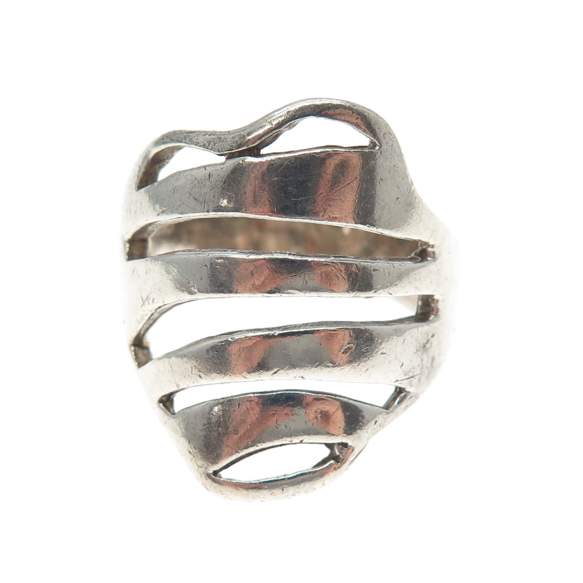 925 Sterling Silver Vintage Modernist Ribbed Heart Ring Size 8.5