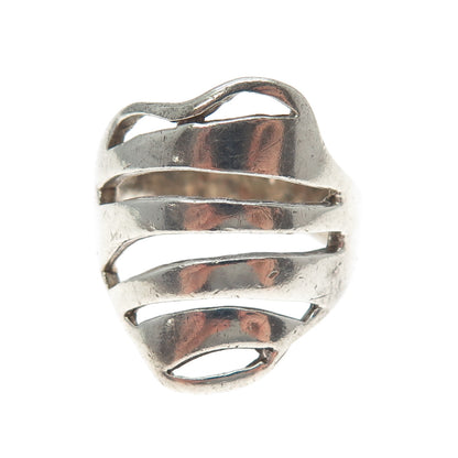 925 Sterling Silver Vintage Modernist Ribbed Heart Ring Size 8.5