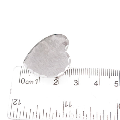 Beau 925 Sterling Silver Vintage Brushed Heart Pin Brooch